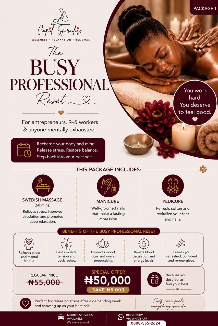 Cupid Sparadise package flyer — The Busy Professional Reset