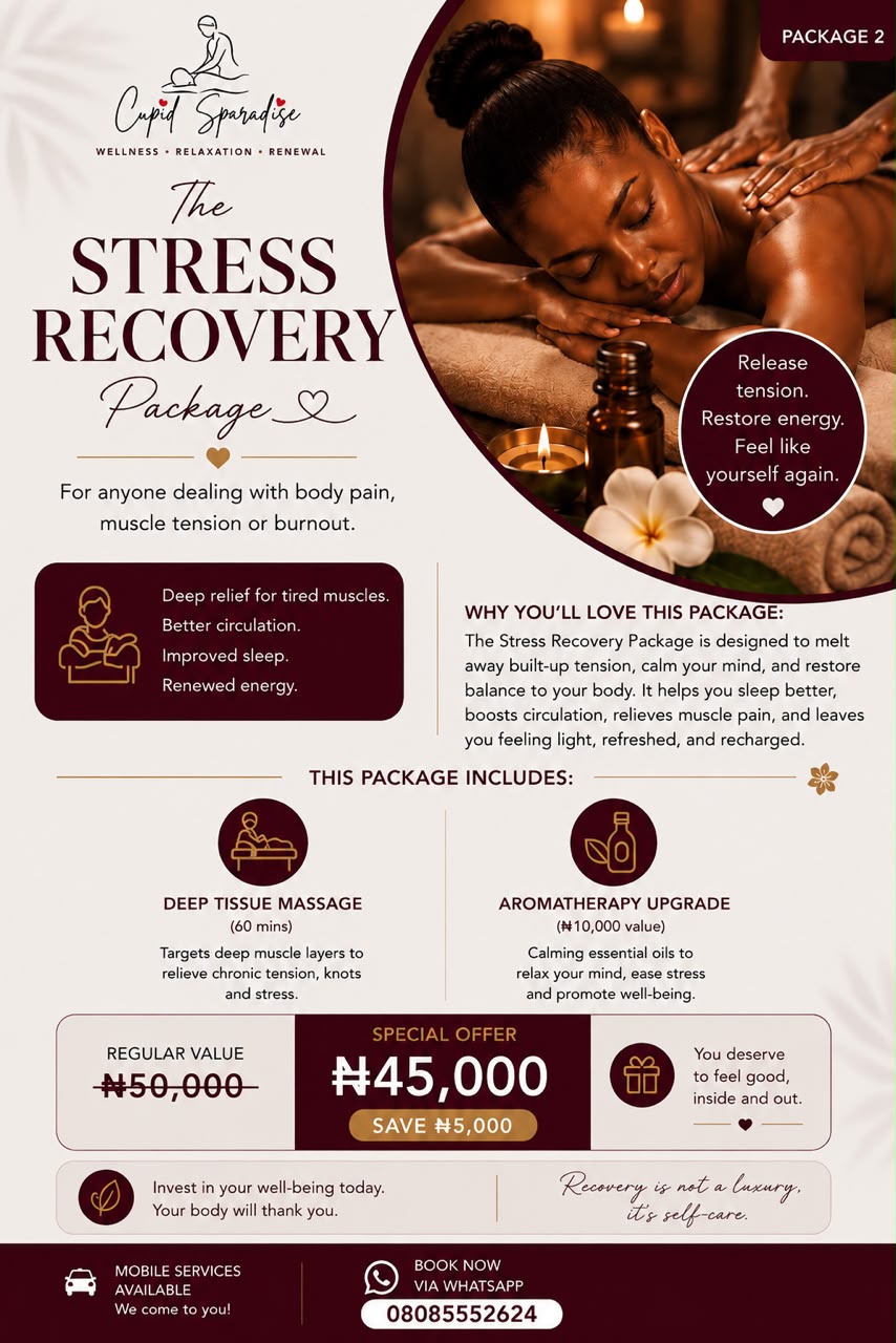 Cupid Sparadise package flyer — The Stress Recovery Package