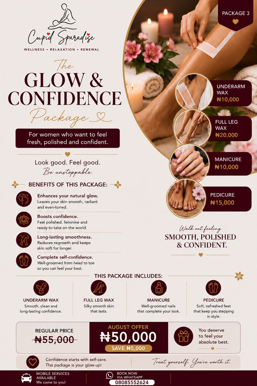Cupid Sparadise package flyer — The Glow & Confidence Package